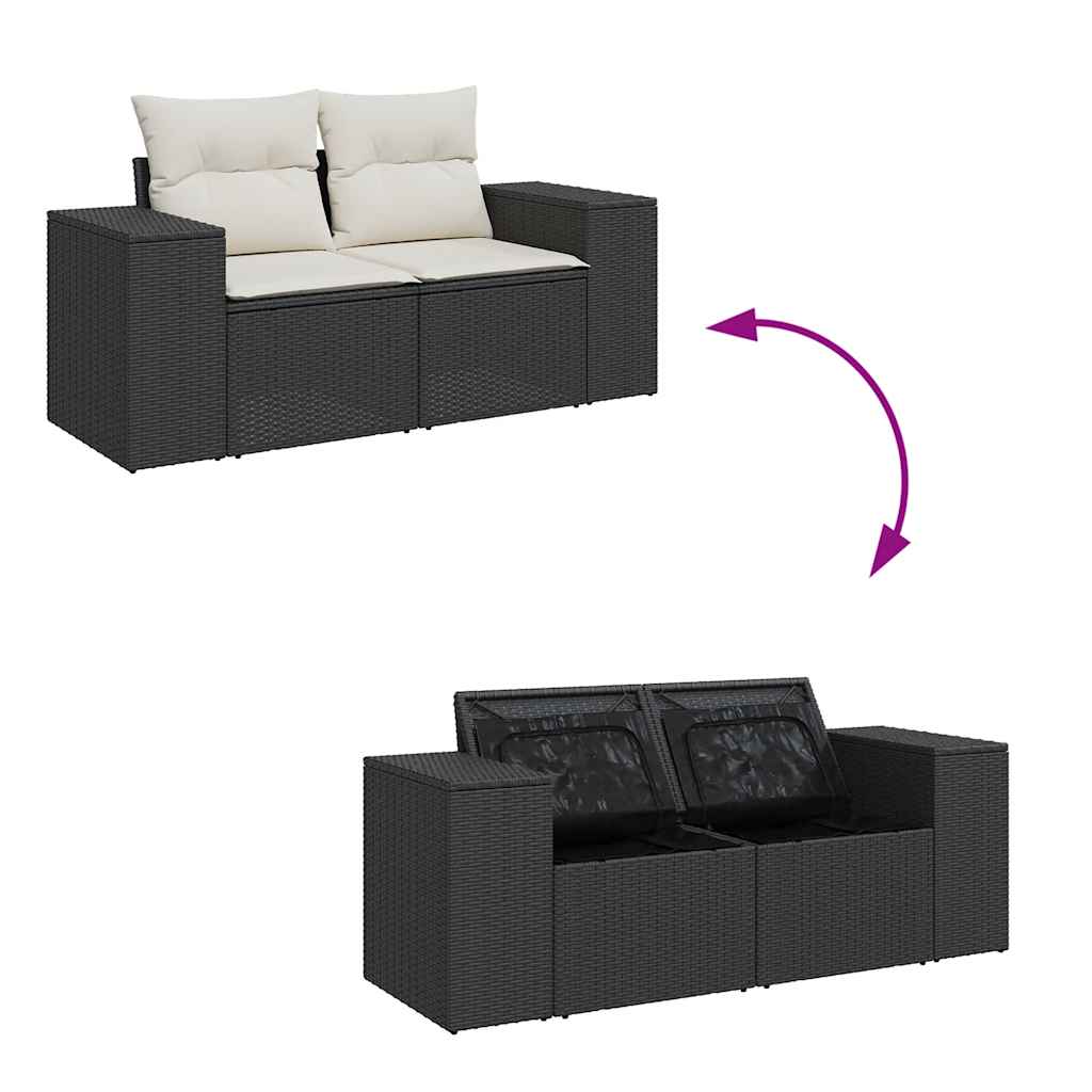 7-tlg. Garten-Sofagarnitur mit Kissen Schwarz Poly Rattan