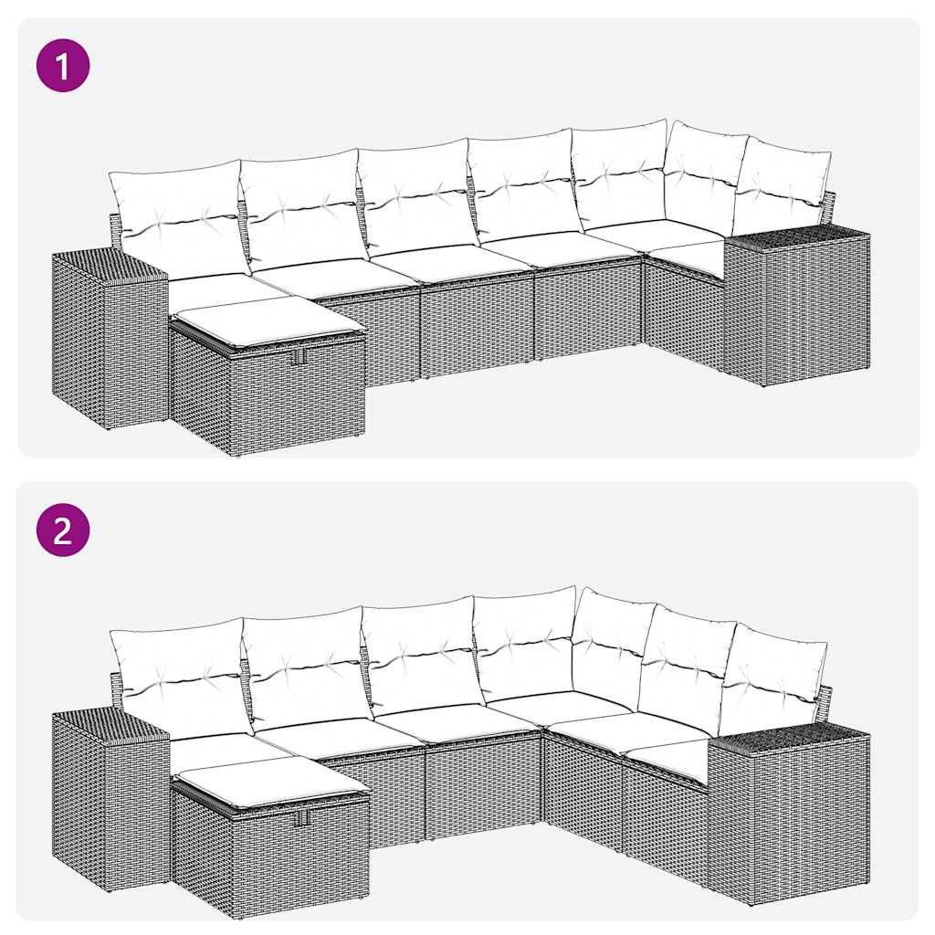 7-tlg. Garten-Sofagarnitur mit Kissen Schwarz Poly Rattan