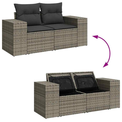 7-tlg. Garten-Sofagarnitur mit Kissen Grau Poly Rattan