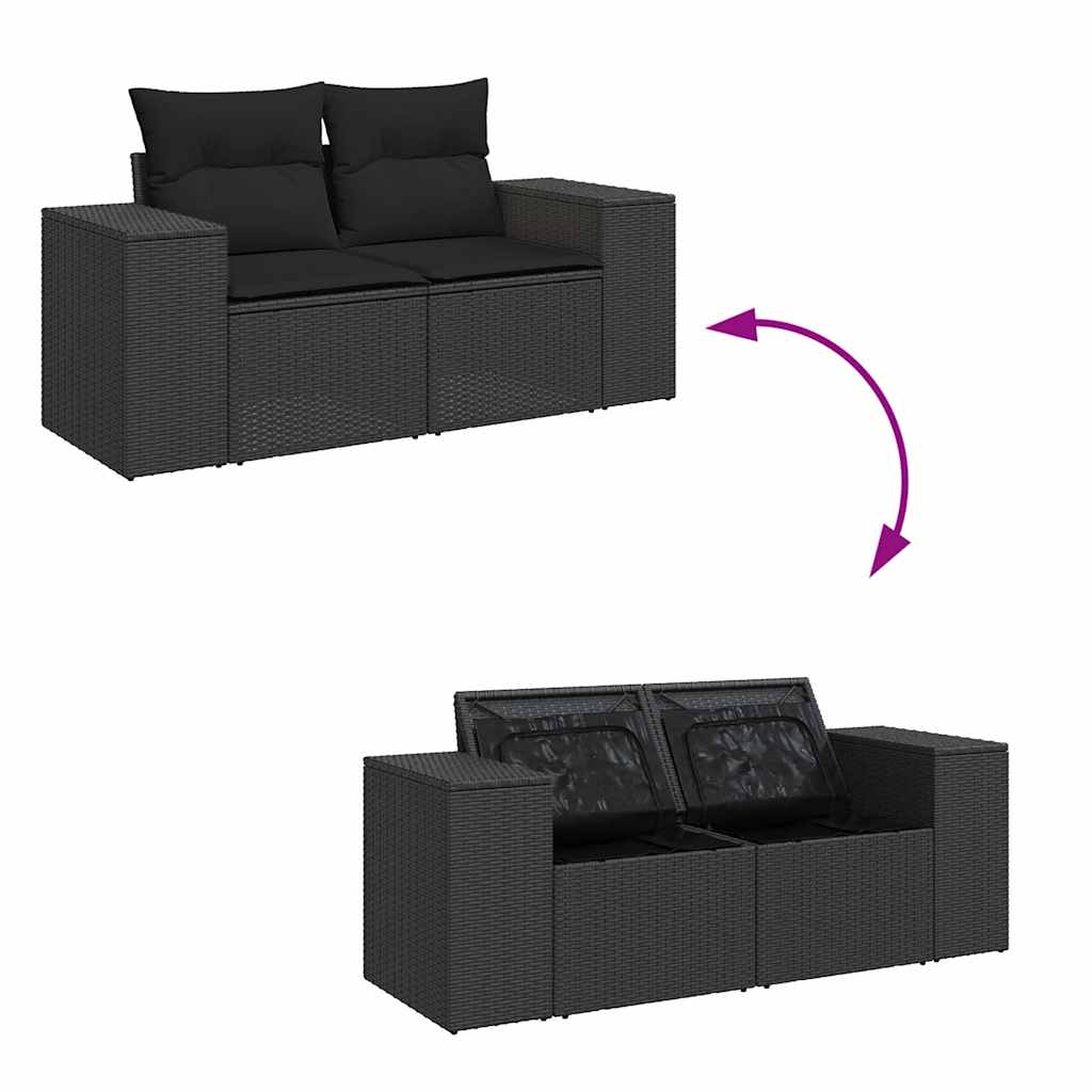 8-tlg. Garten-Sofagarnitur mit Kissen Schwarz Poly Rattan