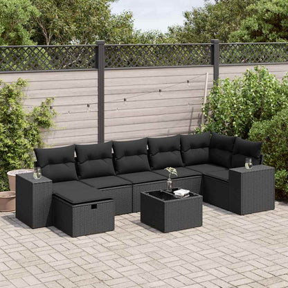 8-tlg. Garten-Sofagarnitur mit Kissen Schwarz Poly Rattan