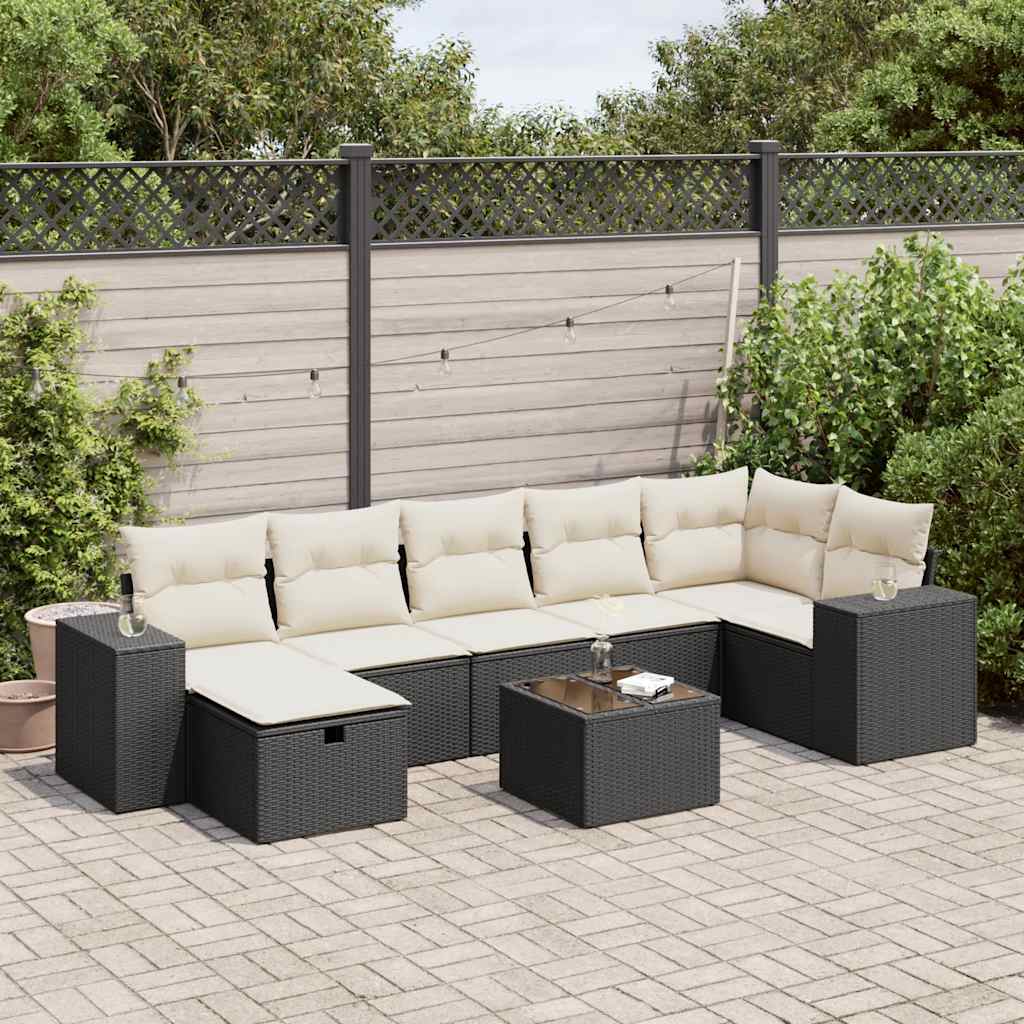 8-tlg. Garten-Sofagarnitur mit Kissen Schwarz Poly Rattan