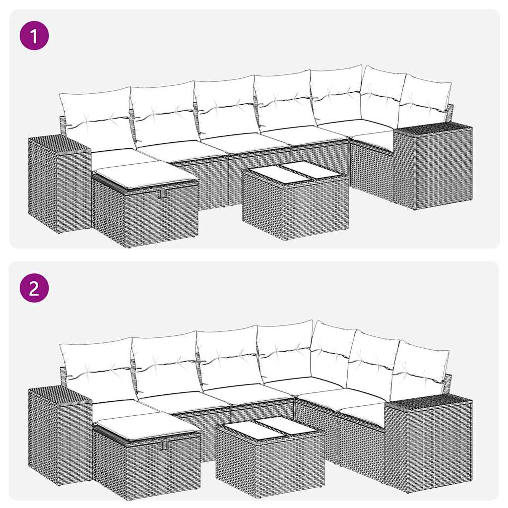 8-tlg. Garten-Sofagarnitur mit Kissen Hellgrau Poly Rattan