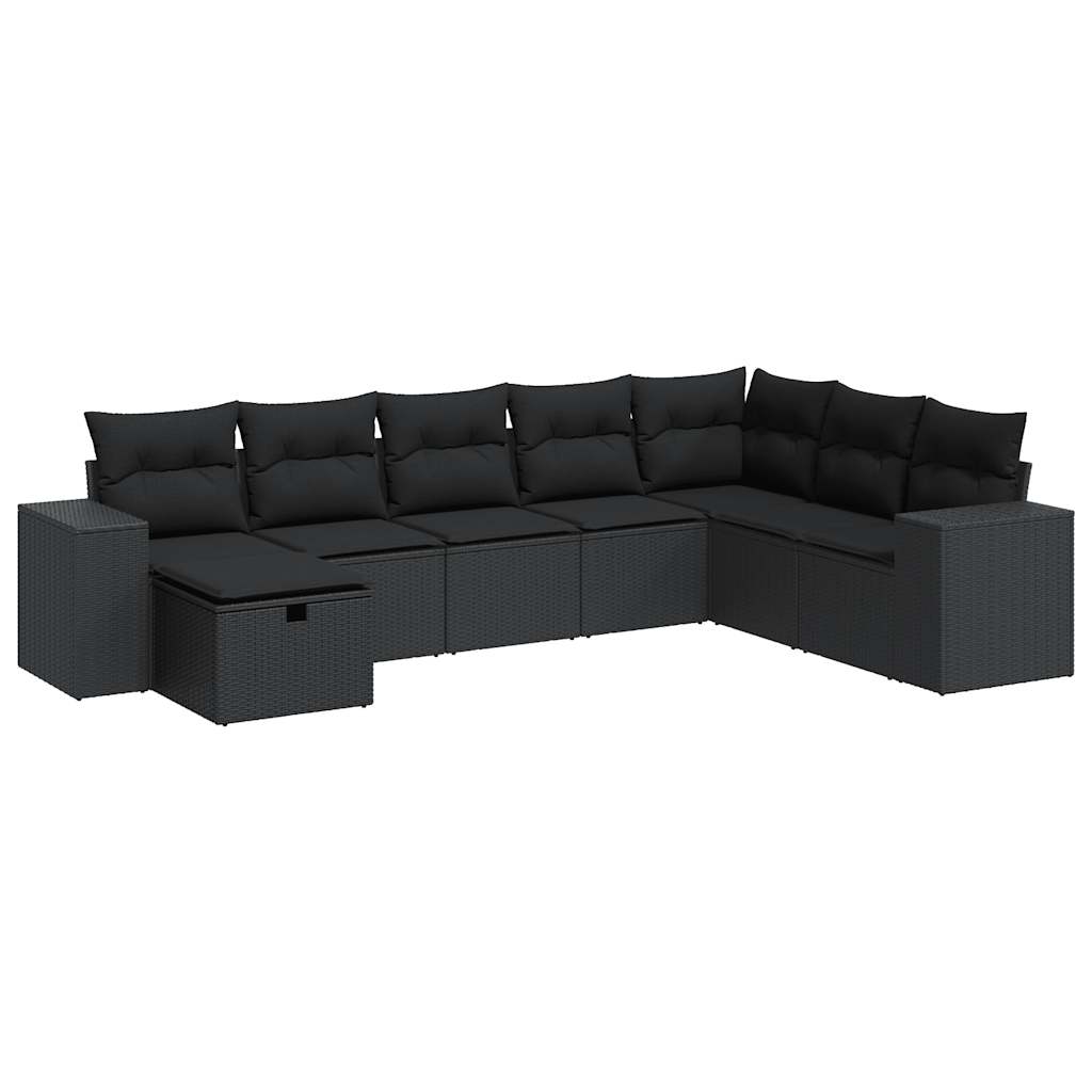 8-tlg. Garten-Sofagarnitur mit Kissen Schwarz Poly Rattan