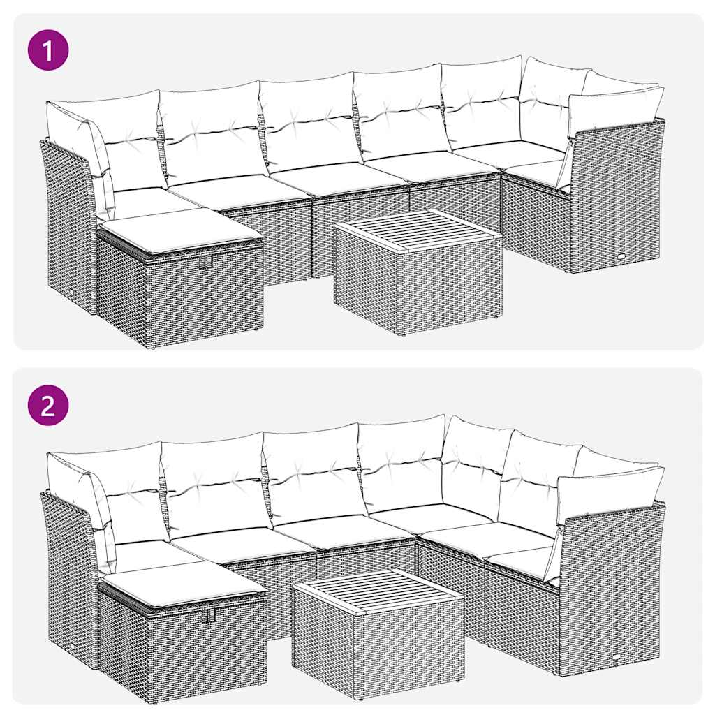 8-tlg. Garten-Sofagarnitur mit Kissen Schwarz Poly Rattan