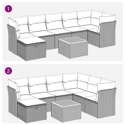 8-tlg. Garten-Sofagarnitur mit Kissen Schwarz Poly Rattan