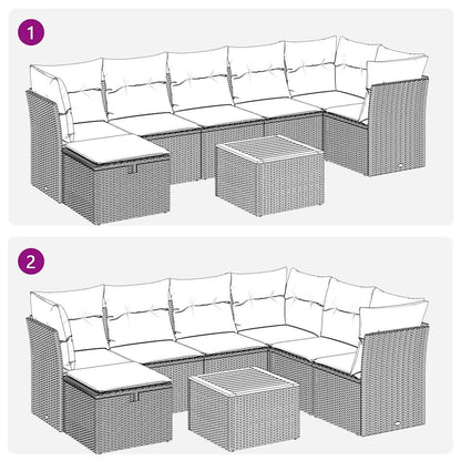 8-tlg. Garten-Sofagarnitur mit Kissen Grau Poly Rattan