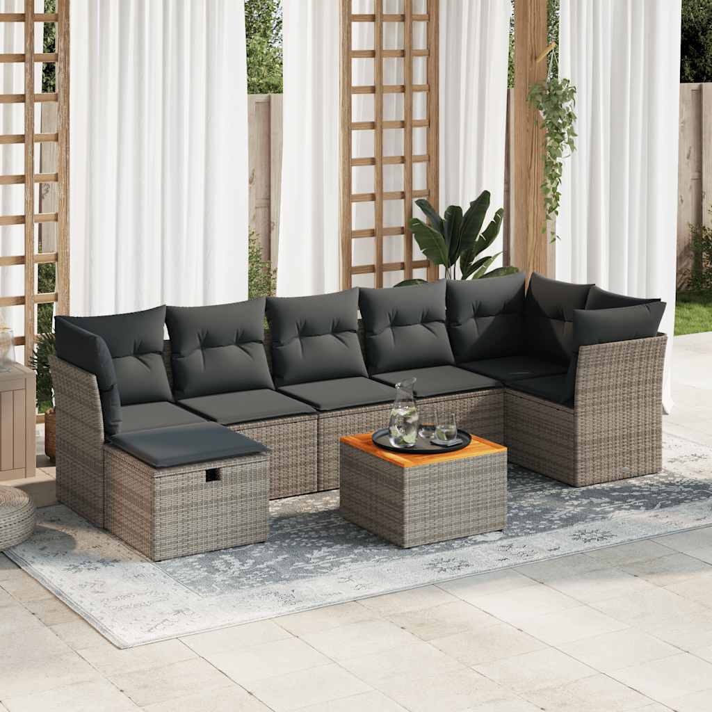 8-tlg. Garten-Sofagarnitur mit Kissen Grau Poly Rattan