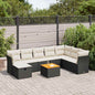 9-tlg. Garten-Sofagarnitur mit Kissen Schwarz Poly Rattan