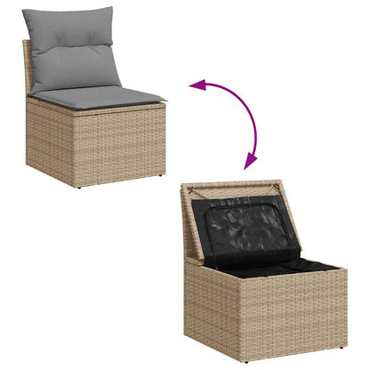 9-tlg. Garten-Sofagarnitur mit Kissen Beige Poly Rattan