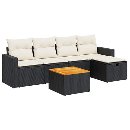 6-tlg. Garten-Sofagarnitur mit Kissen Schwarz Poly Rattan