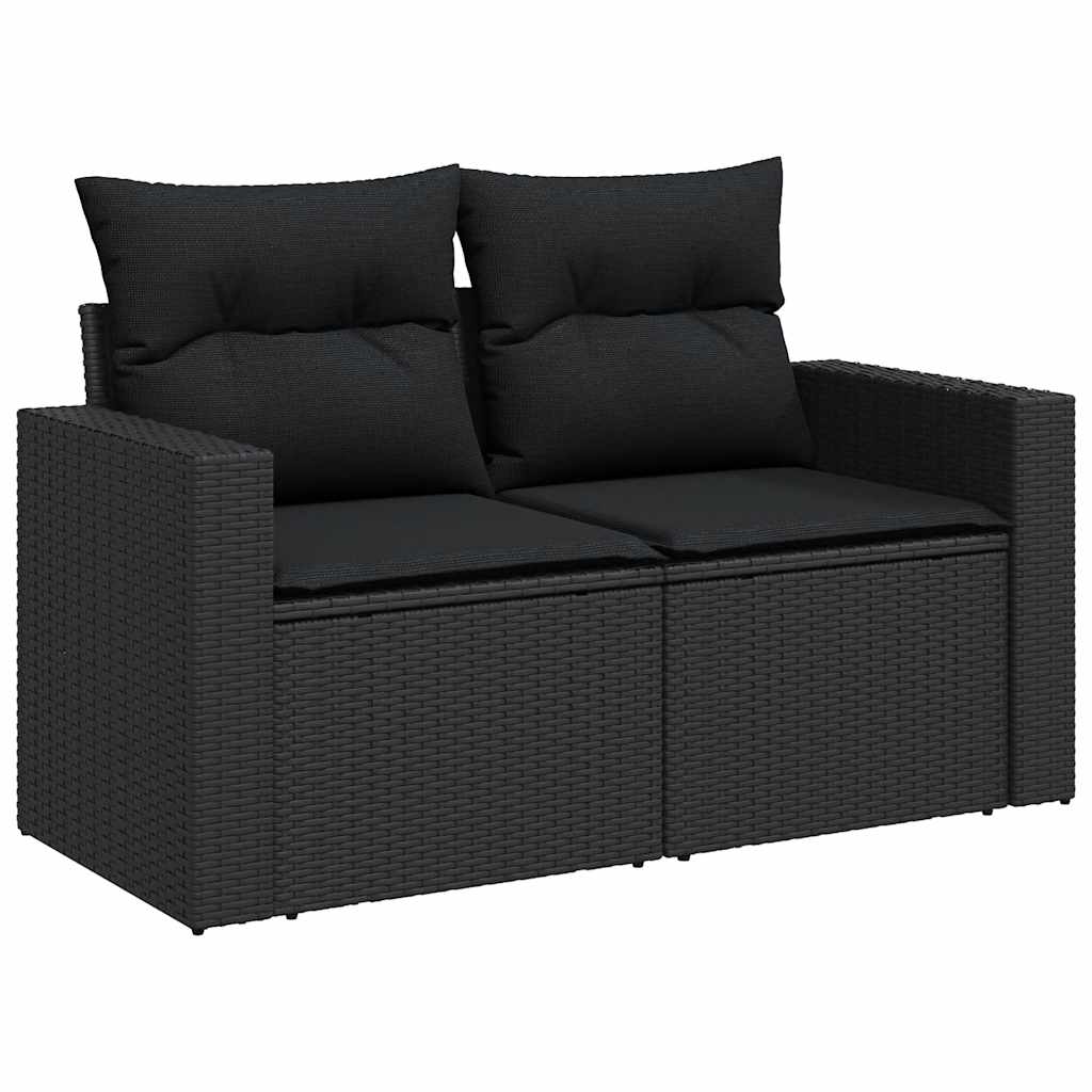 7-tlg. Garten-Sofagarnitur mit Kissen Schwarz Poly Rattan