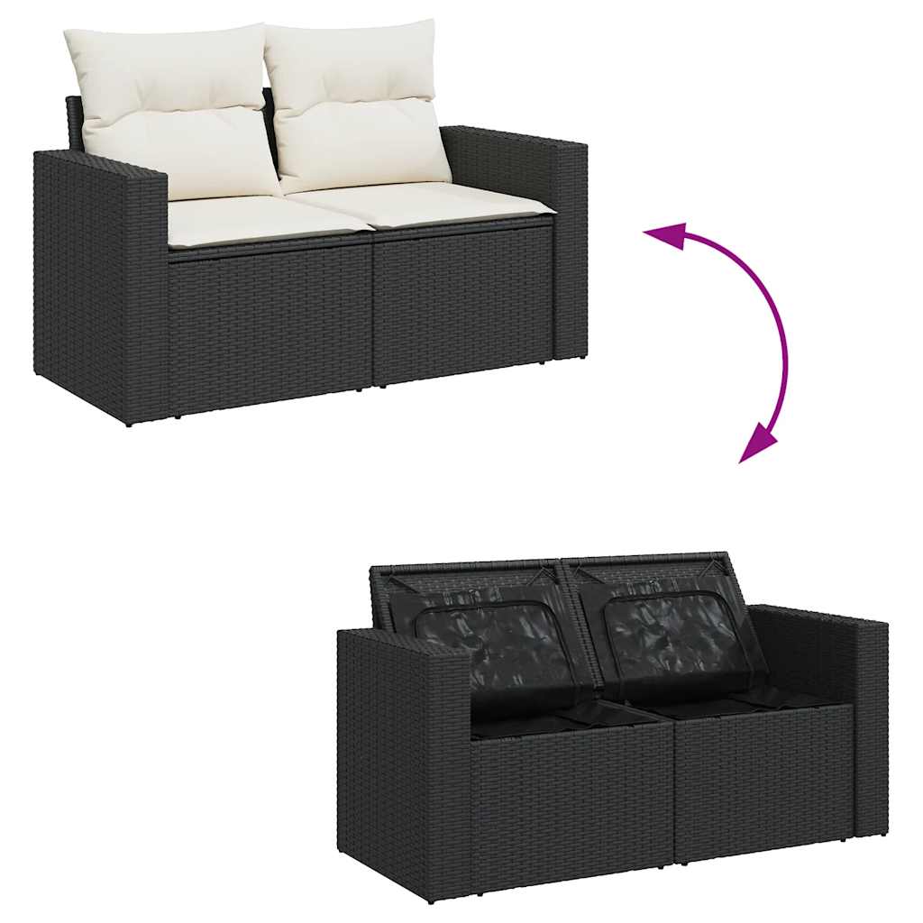 8-tlg. Garten-Sofagarnitur mit Kissen Schwarz Poly Rattan