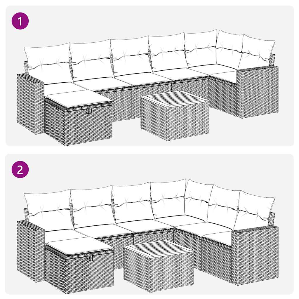 8-tlg. Garten-Sofagarnitur mit Kissen Grau Poly Rattan