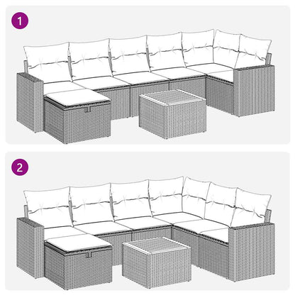 8-tlg. Garten-Sofagarnitur mit Kissen Grau Poly Rattan