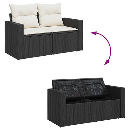 9-tlg. Garten-Sofagarnitur mit Kissen Schwarz Poly Rattan