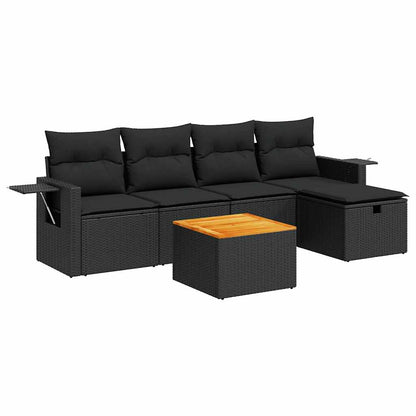 6-tlg. Garten-Sofagarnitur mit Kissen Schwarz Poly Rattan