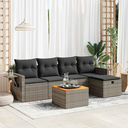 6-tlg. Garten-Sofagarnitur mit Kissen Grau Poly Rattan