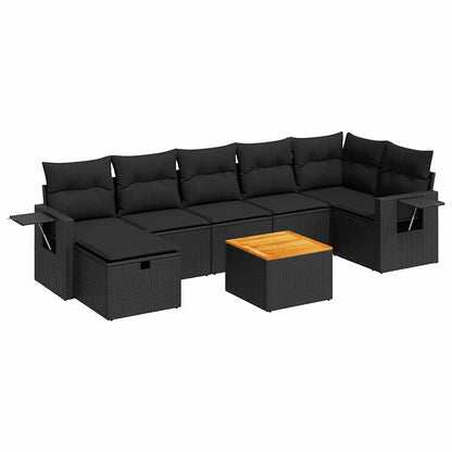 8-tlg. Garten-Sofagarnitur mit Kissen Schwarz Poly Rattan