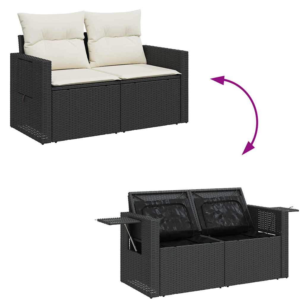 8-tlg. Garten-Sofagarnitur mit Kissen Schwarz Poly Rattan