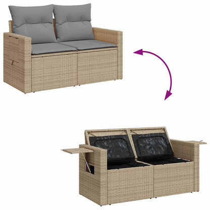 9-tlg. Garten-Sofagarnitur mit Kissen Beige Poly Rattan