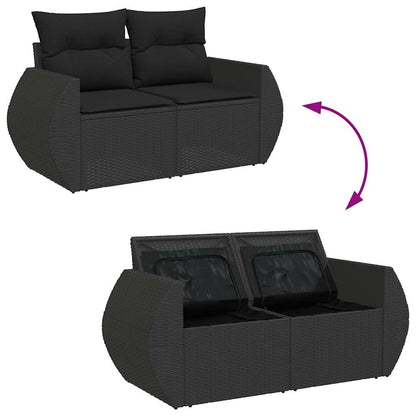 6-tlg. Garten-Sofagarnitur mit Kissen Schwarz Poly Rattan