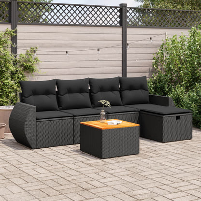 6-tlg. Garten-Sofagarnitur mit Kissen Schwarz Poly Rattan