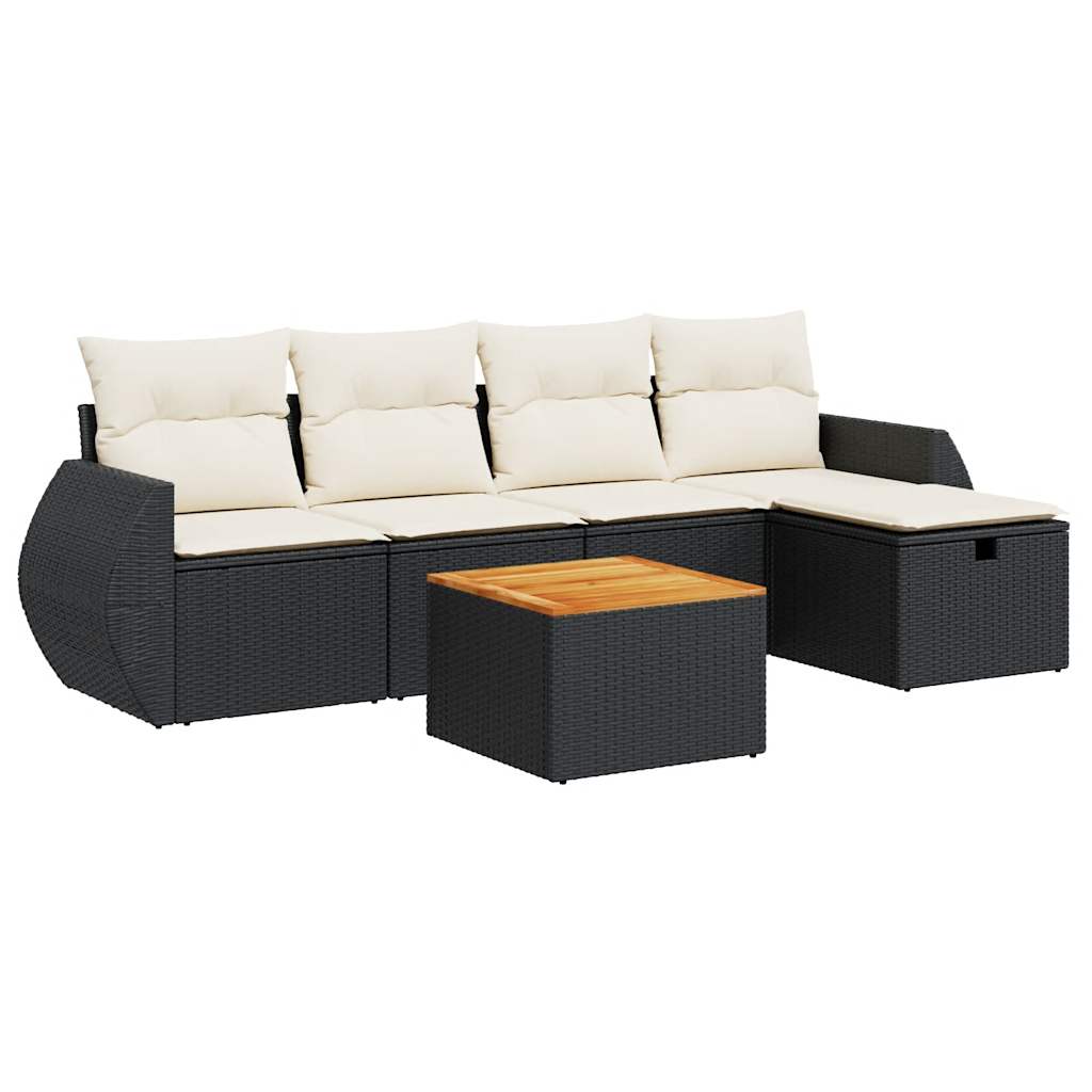 6-tlg. Garten-Sofagarnitur mit Kissen Schwarz Poly Rattan