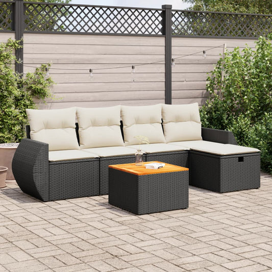 6-tlg. Garten-Sofagarnitur mit Kissen Schwarz Poly Rattan