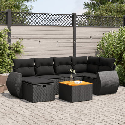 7-tlg. Garten-Sofagarnitur mit Kissen Schwarz Poly Rattan