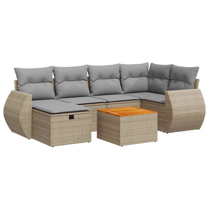 7-tlg. Garten-Sofagarnitur mit Kissen Beige Poly Rattan