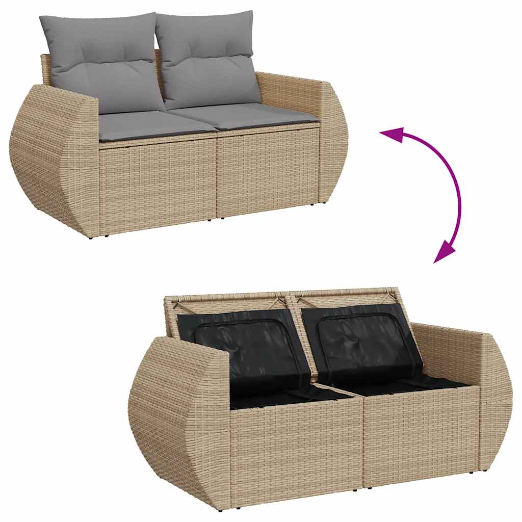 8-tlg. Garten-Sofagarnitur mit Kissen Beige Poly Rattan