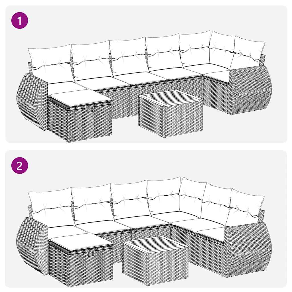 8-tlg. Garten-Sofagarnitur mit Kissen Grau Poly Rattan