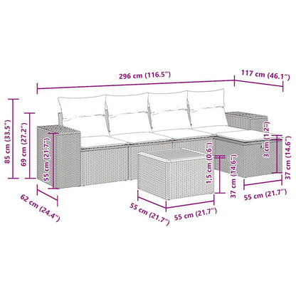 6-tlg. Garten-Sofagarnitur mit Kissen Beige Poly Rattan