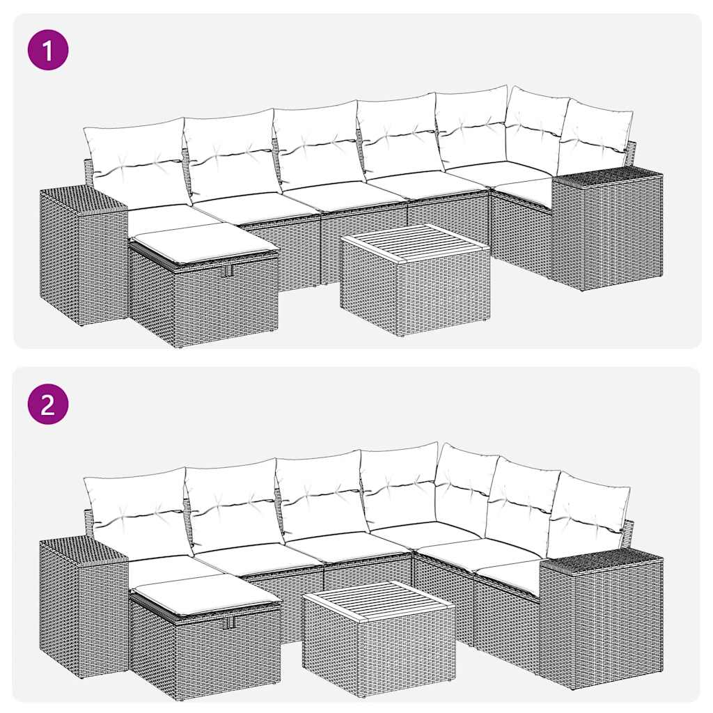 8-tlg. Garten-Sofagarnitur mit Kissen Schwarz Poly Rattan