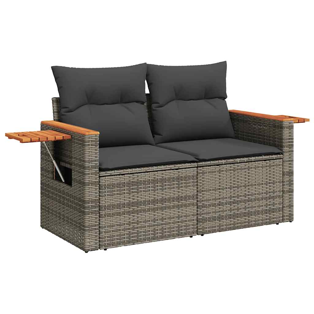 4-tlg. Garten-Sofagarnitur mit Kissen Grau Poly Rattan