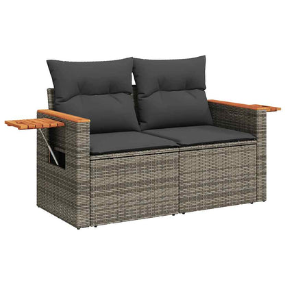 4-tlg. Garten-Sofagarnitur mit Kissen Grau Poly Rattan