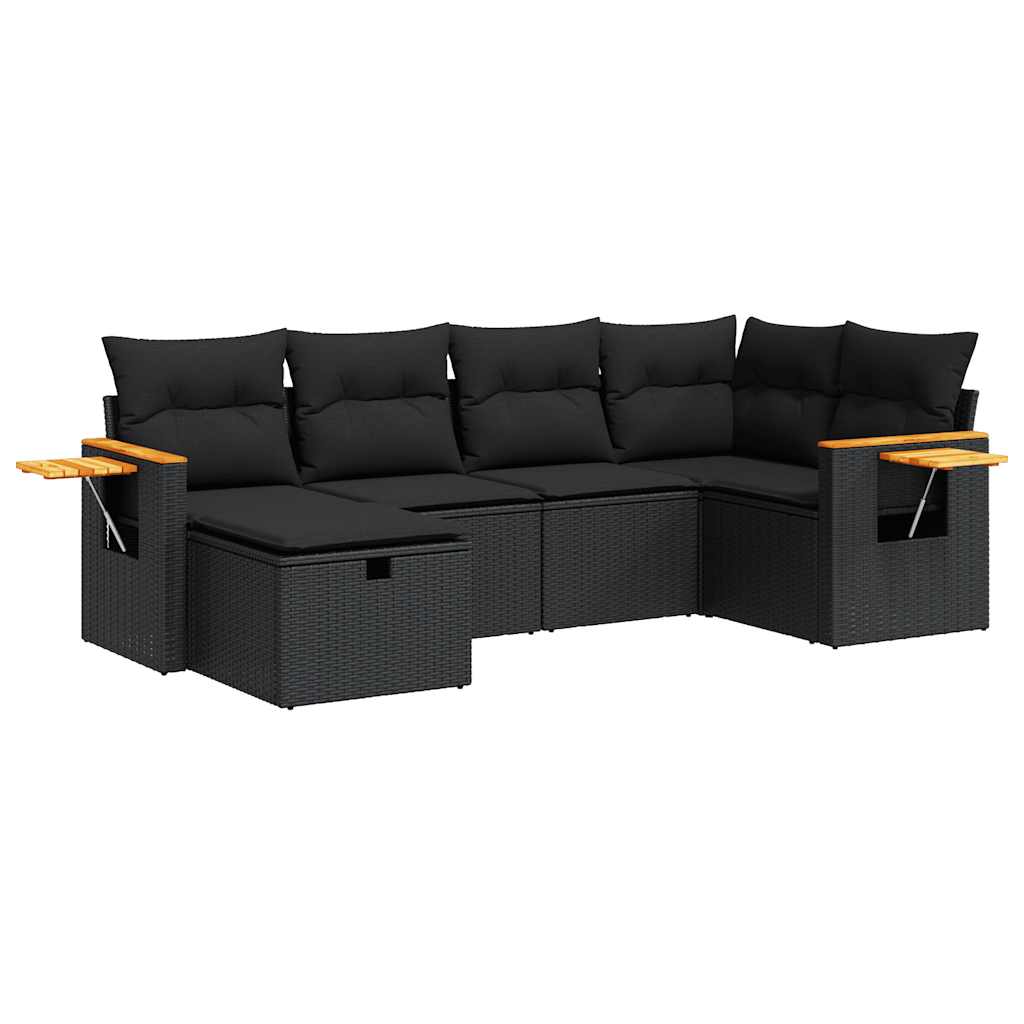 6-tlg. Garten-Sofagarnitur mit Kissen Schwarz Poly Rattan