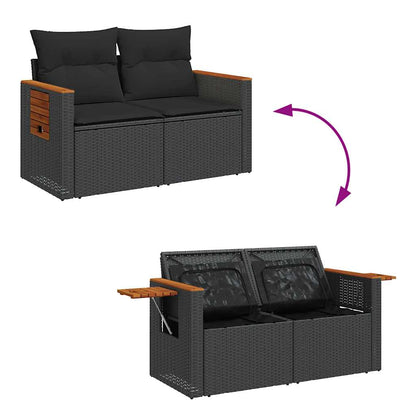 6-tlg. Garten-Sofagarnitur mit Kissen Schwarz Poly Rattan