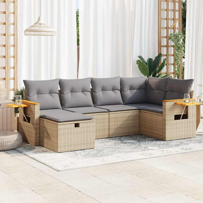 6-tlg. Garten-Sofagarnitur mit Kissen Beige Poly Rattan