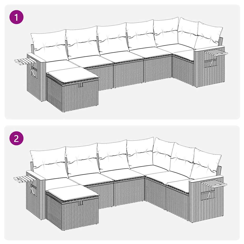 7-tlg. Garten-Sofagarnitur mit Kissen Schwarz Poly Rattan