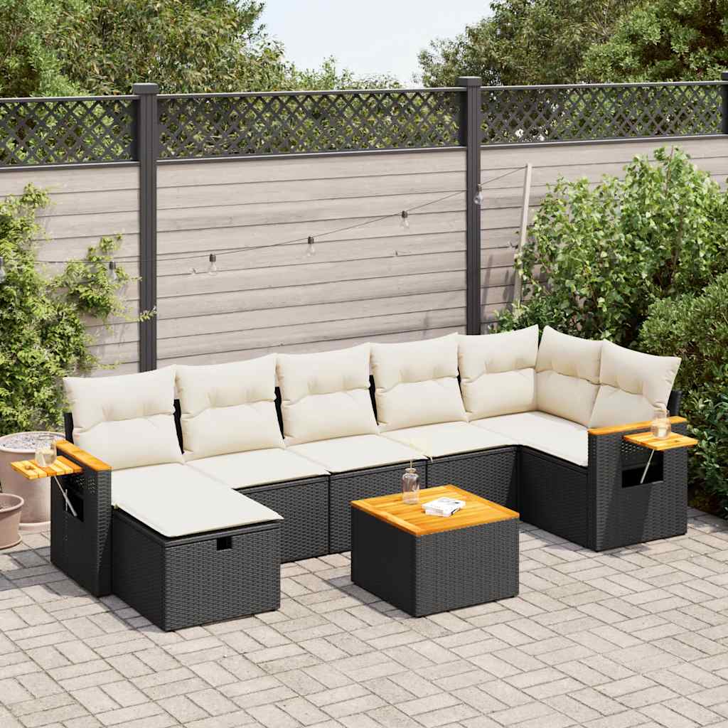 8-tlg. Garten-Sofagarnitur mit Kissen Schwarz Poly Rattan