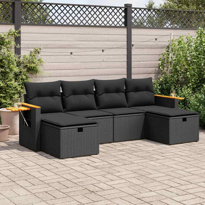 6-tlg. Garten-Sofagarnitur mit Kissen Schwarz Poly Rattan