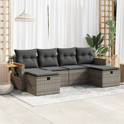 6-tlg. Garten-Sofagarnitur mit Kissen Grau Poly Rattan