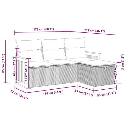 4-tlg. Garten-Sofagarnitur mit Kissen Beige Poly Rattan