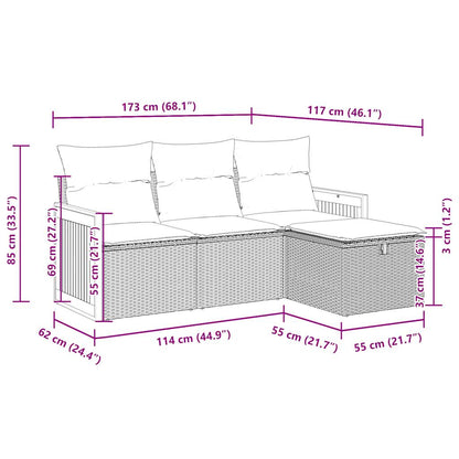 4-tlg. Garten-Sofagarnitur mit Kissen Grau Poly Rattan