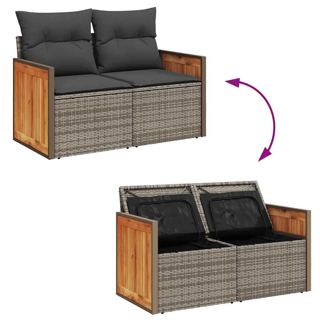 4-tlg. Garten-Sofagarnitur mit Kissen Grau Poly Rattan