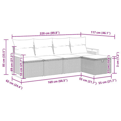 5-tlg. Garten-Sofagarnitur mit Kissen Schwarz Poly Rattan