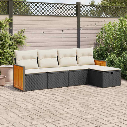 5-tlg. Garten-Sofagarnitur mit Kissen Schwarz Poly Rattan