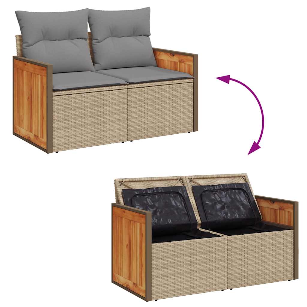 6-tlg. Garten-Sofagarnitur mit Kissen Beige Poly Rattan